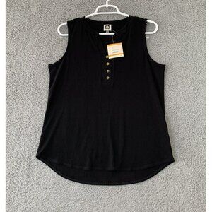 Anne Klein Black Sleeveless Blouse Size Small Front Buttons Lightweight V Neck